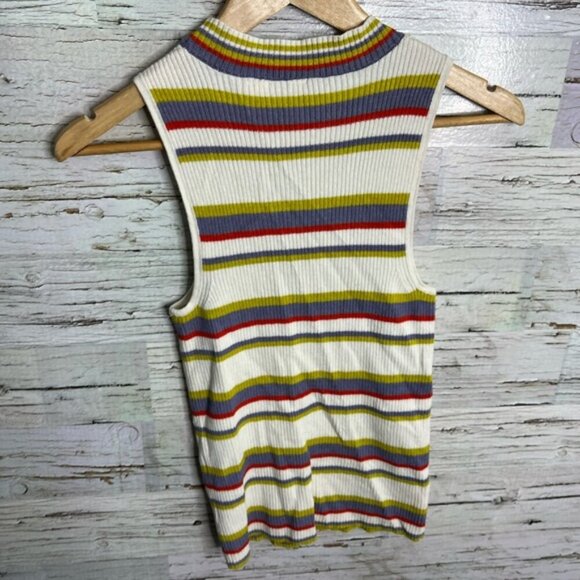 Anthropologie moth striped crop top white yellow size medium - Picture 7 of 8